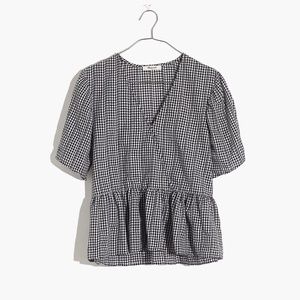 NWT Madewell Crossover Peplum Top in Textured Gingham Check